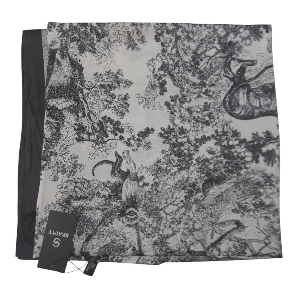 NWT Black White Horse Toile Imitation Silk Scarf Wrap 35x71 Equestrian - Picture 9 of 14